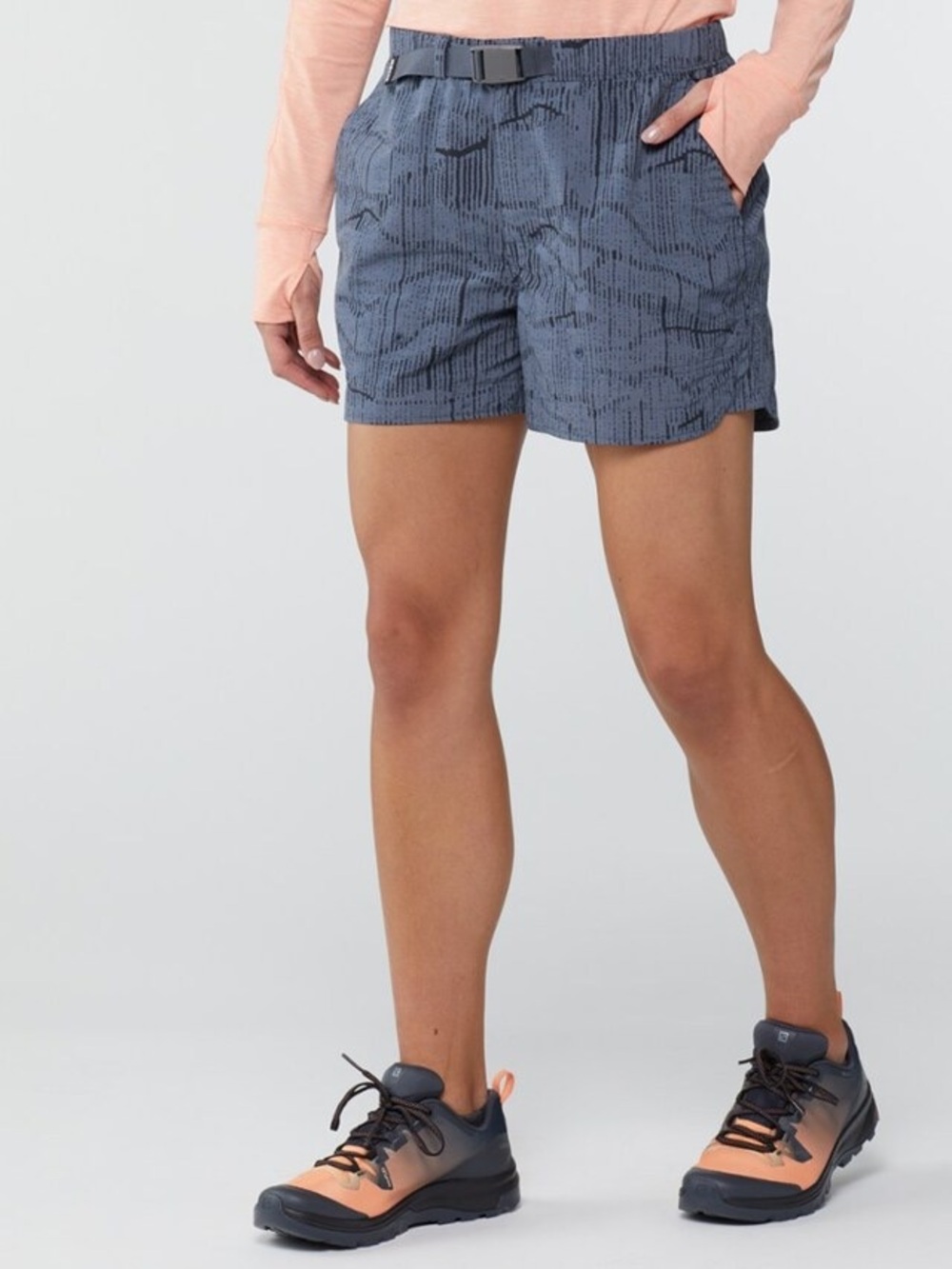 REI Women's Large Sahara Amphib Shorts Rolling Hills Thunder Blue Belted Outdoor
